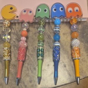 Pac-Man Ghost & Pacman Decorative Beaded Ballpoint Pens - Set of 5